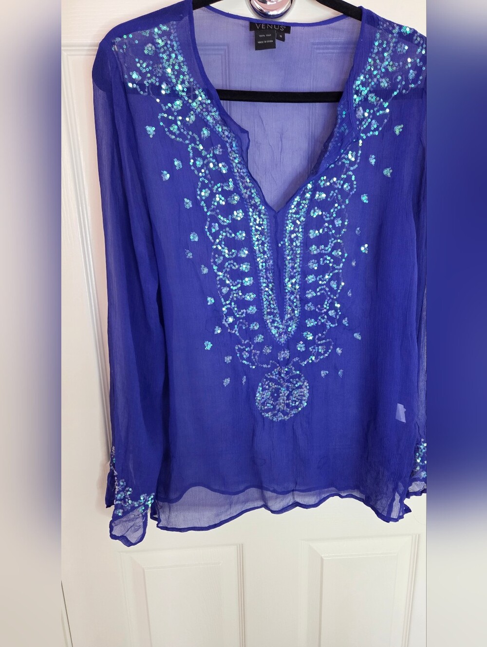 VENUS Royal Blue Sequin Tunic Top